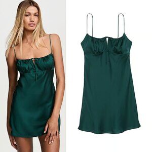 New Victoria's Secret Pink Deep Forest Green Mini Slip Dress Nightgown